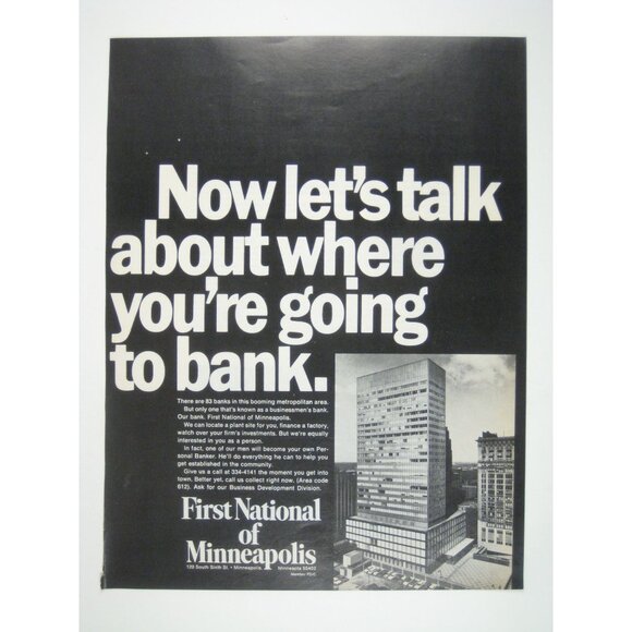 Vintage 1968 First National Of Minneapolis Print Advertisement Minnesota - Picture 1 of 2
